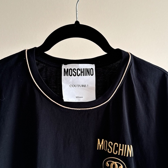 Moschino Couture Logo Tipped tee t-shirt designer embossed print Gold - Picture 2 of 6